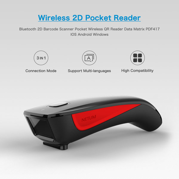 NETUM C990 3 in 1 QR Reader, 1D&2D Mini Portable Barcode Scanner, Bluetooth and Wireless Barcode Reader