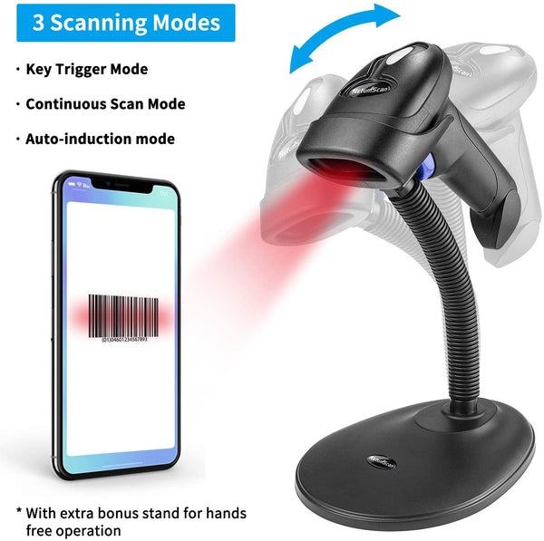 NetumScan L8S Wireless QR Barcode Scanner, 2.4G Wireless USB Automatic 2D Bar Code Reader with Hands Free Adjustable Stand for Laptop or Computer PC
