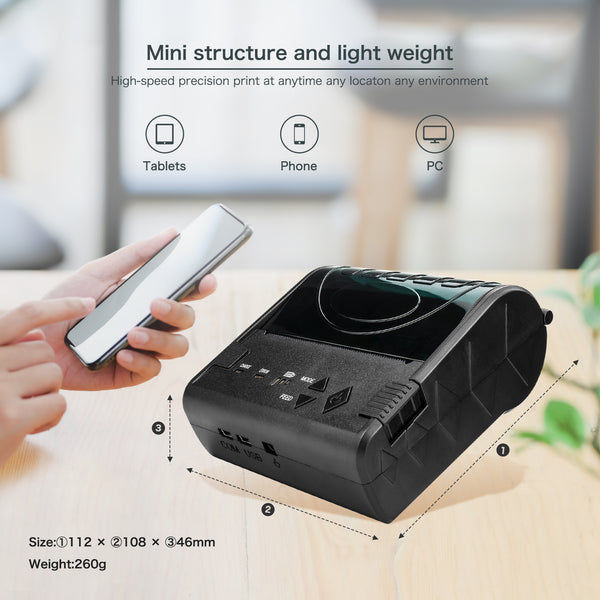 NETUM NT-8003DD Wireless Bluetooth Thermal Receipt Printer Portable 58mm Bill Printer Compatible with Android/iOS/PC/Windows ESC/POS