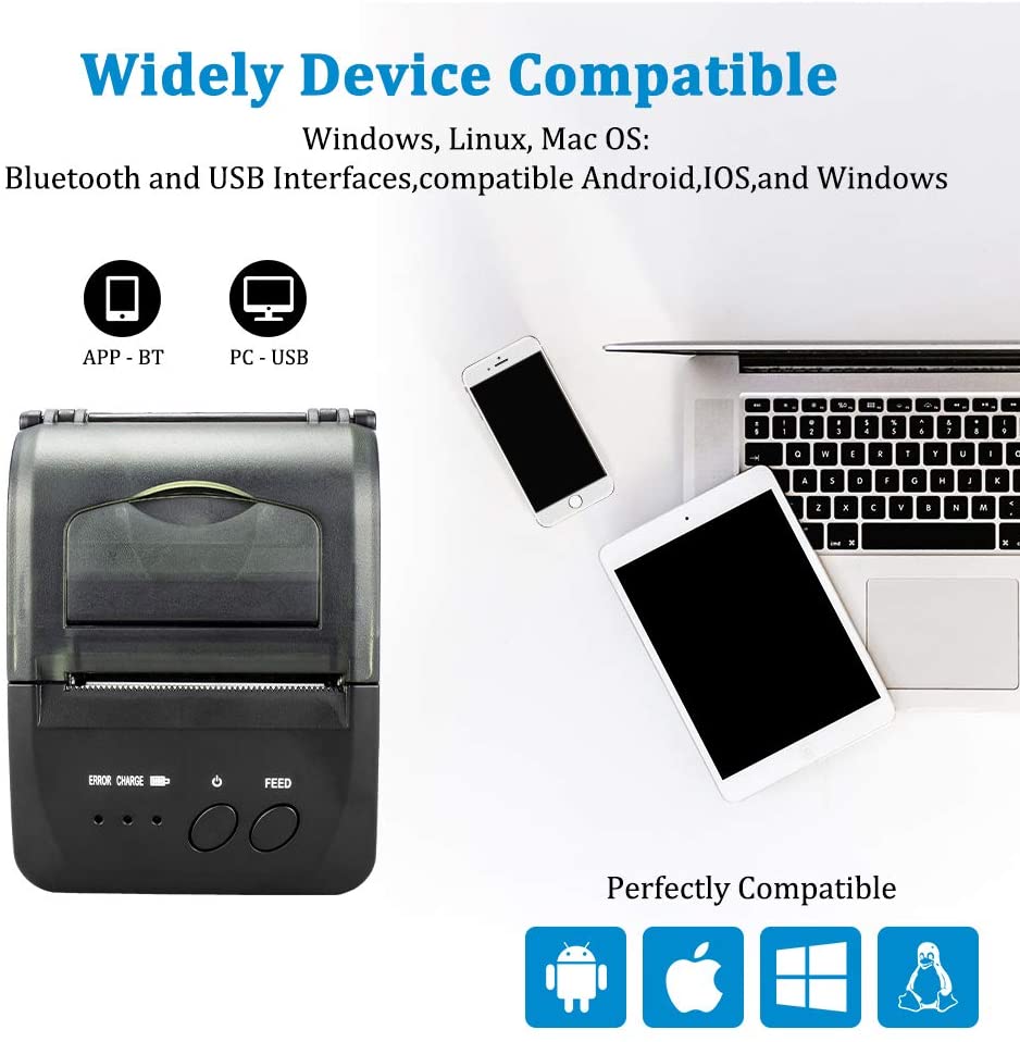 Portable Mini USB & BT Thermal Label Printer 58mm Wireless POS Receipt  Handheld