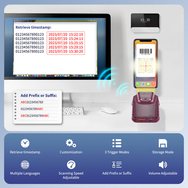 NETUM E900 Bluetooth 2D-Barcode-Scanner, ausgestattet mit Newland Megapixel CMOS-Sensor, 3-in-1 kleiner tragbarer QR-Barcode-Leser. Funktioniert mit Tablet iOS Android Windows MacOS für Lagerbestands-POS