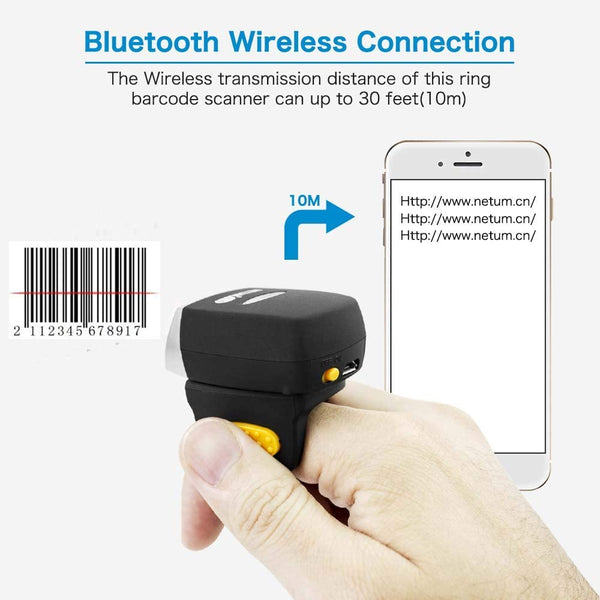 NETUM NT-R1 Bluetooth Wearable Ring Laser Barcode Scanner, Mini 1D Bar Code Reader Compatible for Windows, Mac OS, Android 4.0+, iOS,Support Scan on Screen and Paper