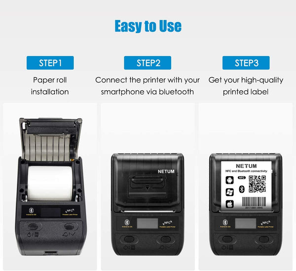 NetumScan G5 Tragbarer Bluetooth-Etikettendrucker, kabelloser USB-Thermo-Etikettendrucker, kompatibel mit Android- und iOS-Systemen, einfach zu bedienende Büro- und Heimorganisation, wiederaufladbar über USB 
