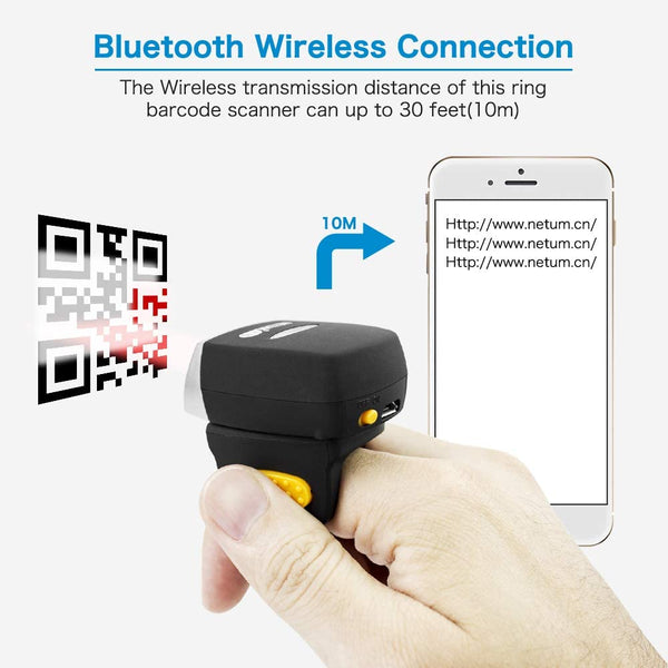 NETUM NT-R2 Wearable Bluetooth Ring 1D 2D QR Barcode Scanner Wearable Mini Bar Code Reader Compatible for Windows, Mac OS, Android 4.0+, iOS,Support Scan PDF417 DataMatrix on Screen and Paper