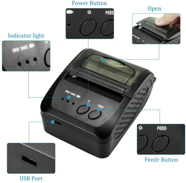 NETUM NT-1809DD Wireless Bluetooth Thermal Receipt Printer, Portable 2 Inches 58mm Mini USB POS Printer Compatible with Android/iOS/PC/Windows