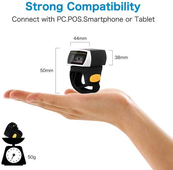 NETUM NT-R2 Wearable Bluetooth Ring 1D 2D QR Barcode Scanner Wearable Mini Bar Code Reader Compatible for Windows, Mac OS, Android 4.0+, iOS,Support Scan PDF417 DataMatrix on Screen and Paper