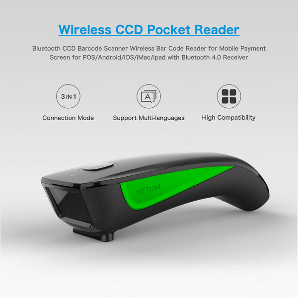 NETUM C740 Mini Portable Bluetooth & 2.4G Wireless Image Scanner, 1D Barcode Reader