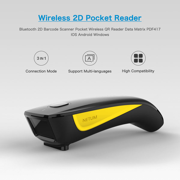 NETUM C750 Bluetooth Barcode Scanner, Portable2.4G Wireless QR Bar Code Reader