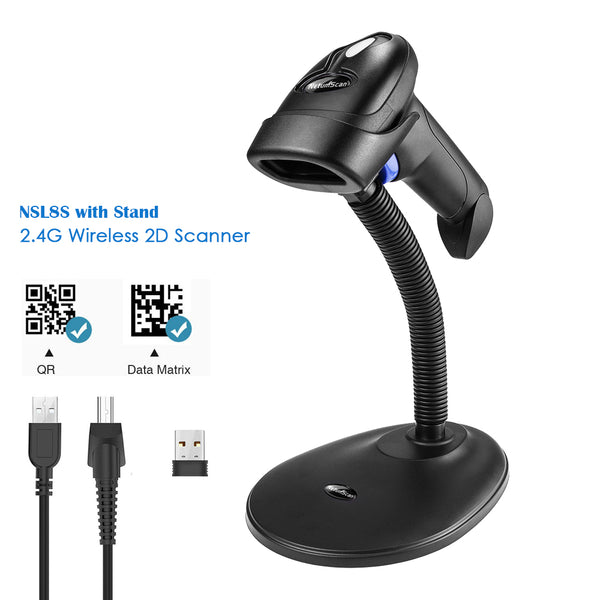 NetumScan L8S Wireless QR Barcode Scanner, 2.4G Wireless USB Automatic 2D Bar Code Reader with Hands Free Adjustable Stand for Laptop or Computer PC